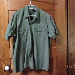 VTG Green Haband Button Down Shirt Sz XL w/  Zippered Pockets